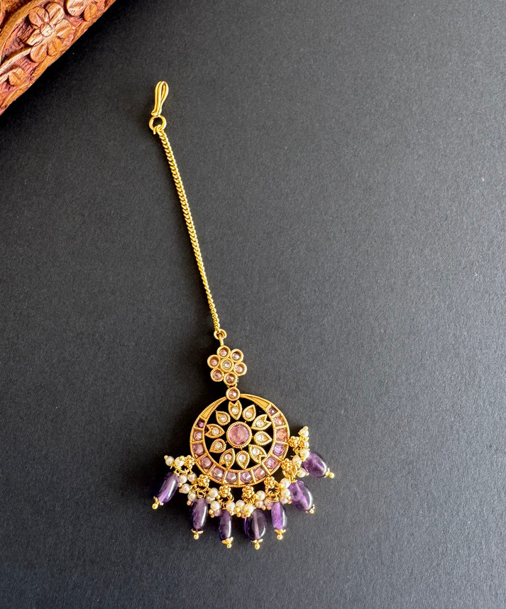 Antique Gold tone Purple Flower Tikka